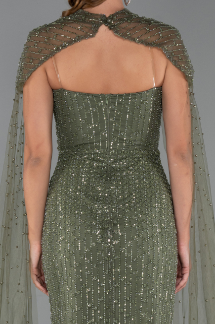 Robe de Soirée Longue Perlé Kaki ABU5483