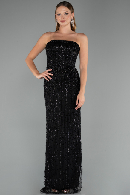 Robe de Soirée Longue Perlé Noir ABU5483