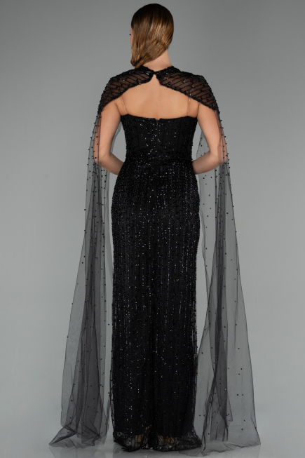 Robe de Soirée Longue Perlé Noir ABU5483