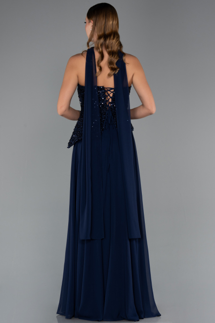 Robe de Soirée Longue Mousseline Bleu Marine ABU5486