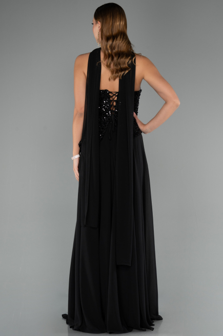 Robe de Soirée Longue Mousseline Noir ABU5486