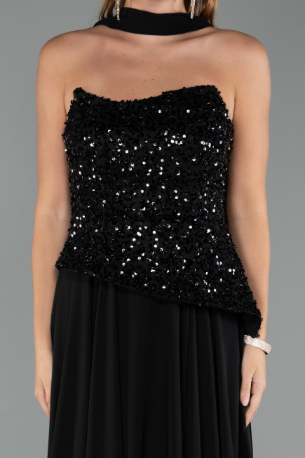 Robe de Soirée Longue Mousseline Noir ABU5486