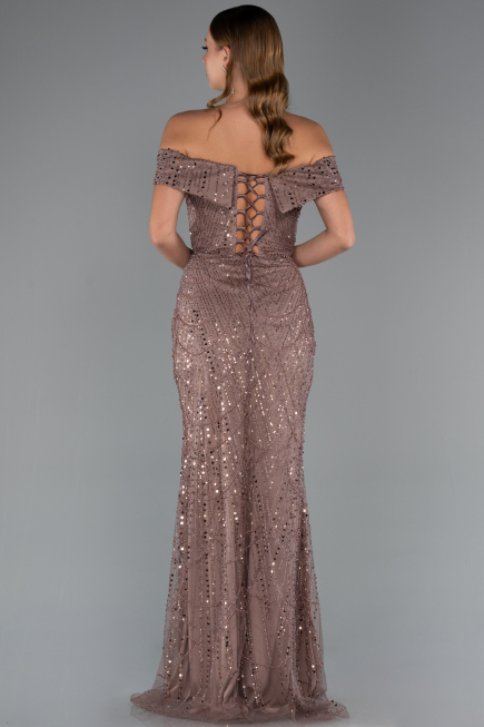 Robe de Soirée Longue Perlé Cuivre ABU5492