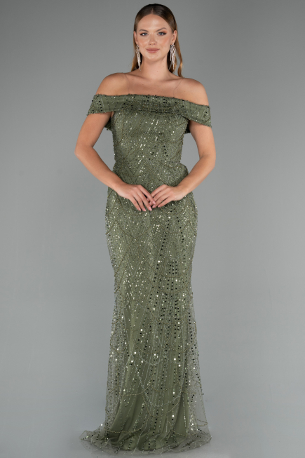 Robe de Soirée Longue Perlé Kaki ABU5492