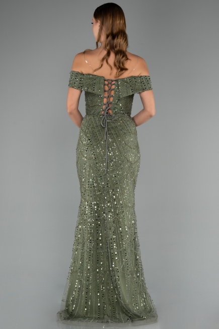 Robe de Soirée Longue Perlé Kaki ABU5492