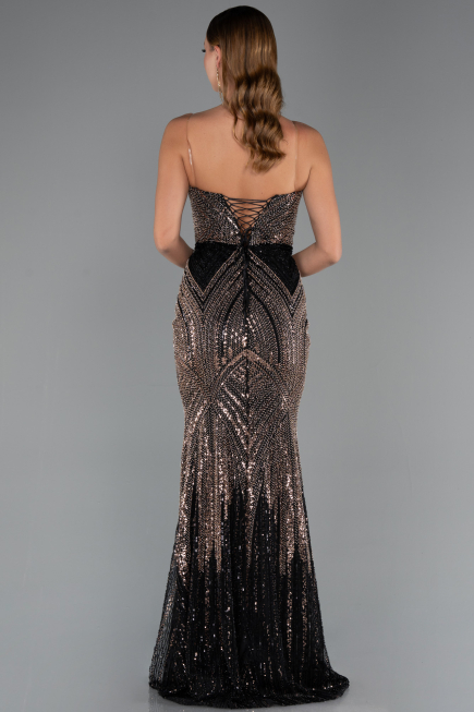 Robe Queue De Poisson Squameuse Longue Noir ABU5112
