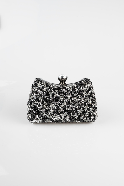 Sac De Soirée Luxe Pierreux Noir-Argent SH828
