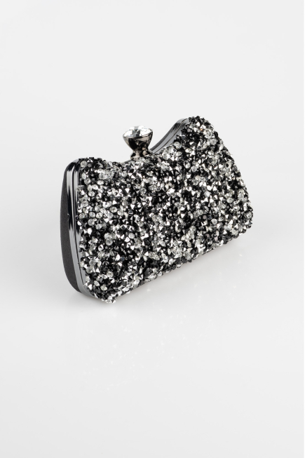 Sac De Soirée Luxe Pierreux Noir-Argent SH828