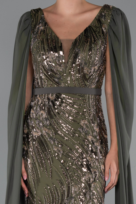 Robe de Soirée Longue Perlé Kaki ABU5248