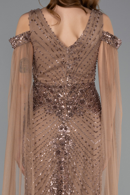 Robe de Soirée Longue Perlé Cuivre ABU5497