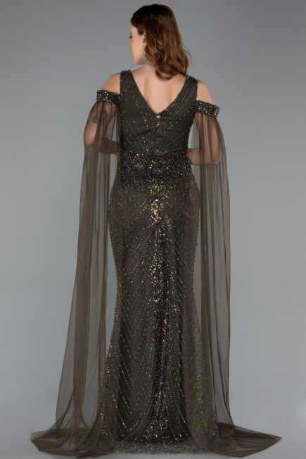 Robe de Soirée Longue Perlé Kaki ABU5497