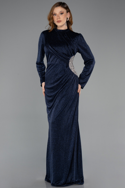Robe Hijab Grande Taille Longue Bleu Marine ABU5502