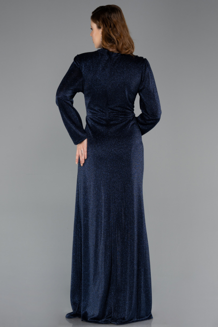 Robe Hijab Grande Taille Longue Bleu Marine ABU5502