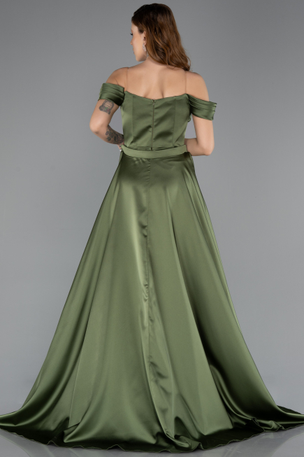 Robe de Soirée Longue Satin Kaki ABU5507
