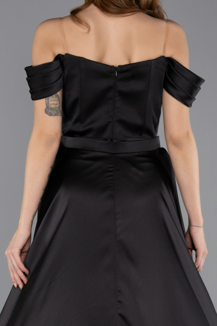 Robe de Soirée Longue Satin Noir ABU5507