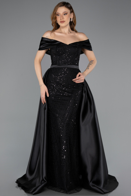 Robe de Soirée Longue Perlé Noir ABU5503