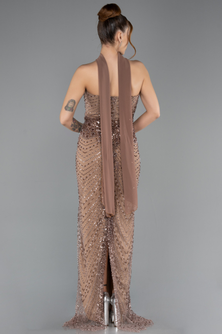 Robe de Soirée Longue Perlé Cuivre ABU5438