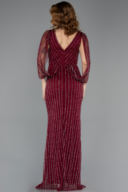Robe de Soirée Longue Pierreux Rouge Bordeaux ABU5475