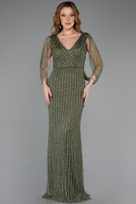 Robe de Soirée Longue Pierreux Kaki ABU5475