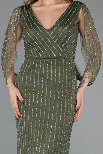 Robe de Soirée Longue Pierreux Kaki ABU5475