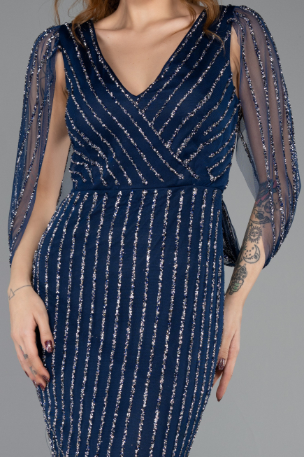 Robe de Soirée Longue Pierreux Bleu Marine ABU5475