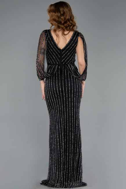 Robe de Soirée Longue Pierreux Noir ABU5475