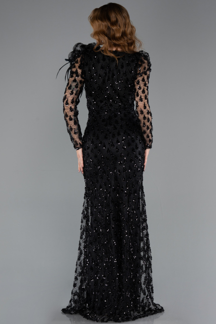 Robe de Soirée Longue Squameuse Noir ABU5516