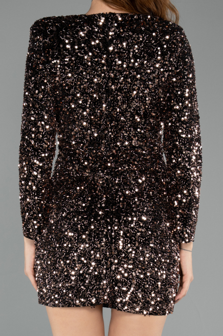 Tenue de Soirée Mini Velours à Paillettes Cuivre ABK2477