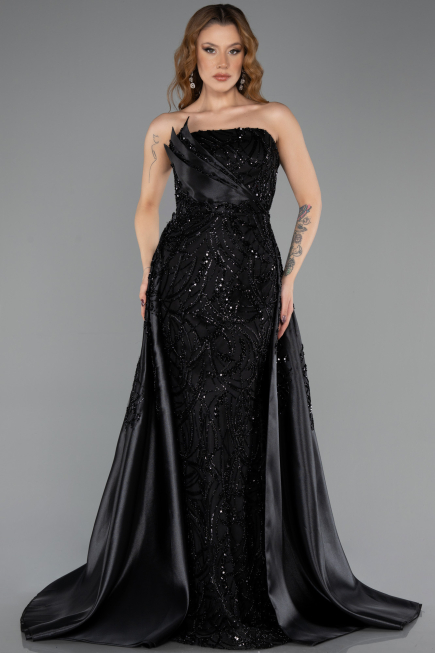 Robe de Soirée Longue Perlé Noir ABU5511