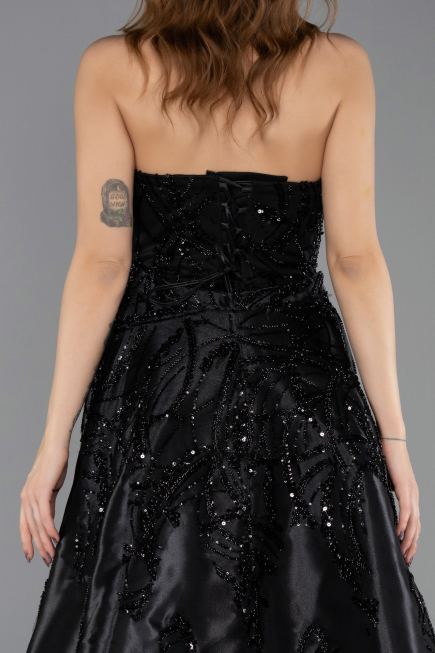 Robe de Soirée Longue Perlé Noir ABU5511