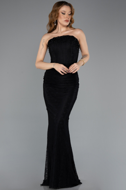 Robe de Soirée Longue Dantelle Noir ABU5510
