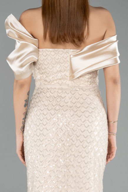 Robe de Soirée Longue Squameuse Beige ABU5529