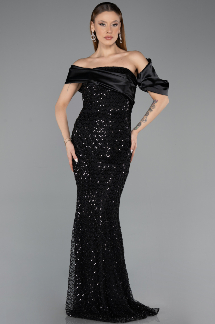 Robe de Soirée Longue Squameuse Noir ABU5529