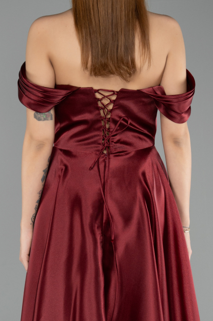 Robe de Soirée Longue Satin Rouge Bordeaux ABU5530