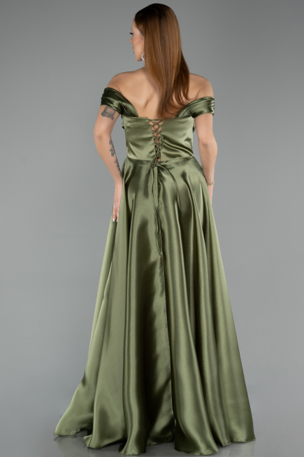 Robe de Soirée Longue Satin Kaki ABU5530