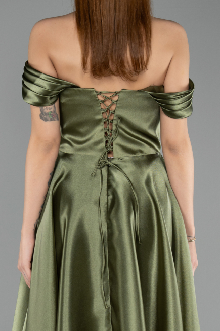 Robe de Soirée Longue Satin Kaki ABU5530