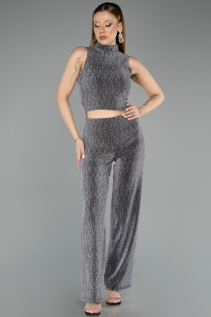 Robe De Soirée Longue Noir-Argent ABU5533