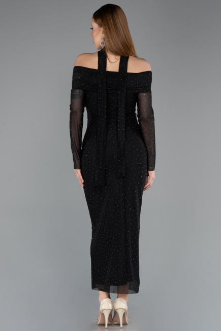 Robe de Cérémonie Midi Pierreux Noir ABK2491