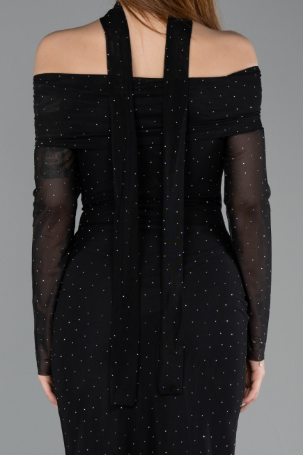 Robe de Cérémonie Midi Pierreux Noir ABK2491
