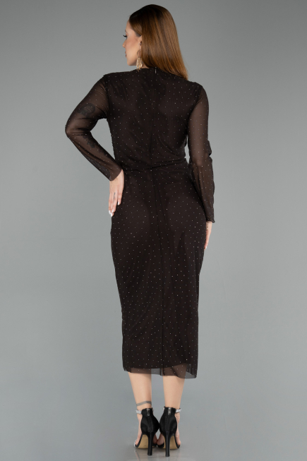 Robe de Cérémonie Midi Pierreux Brun ABK2492