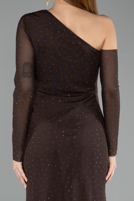 Robe de Cérémonie Midi Pierreux Brun ABK2493