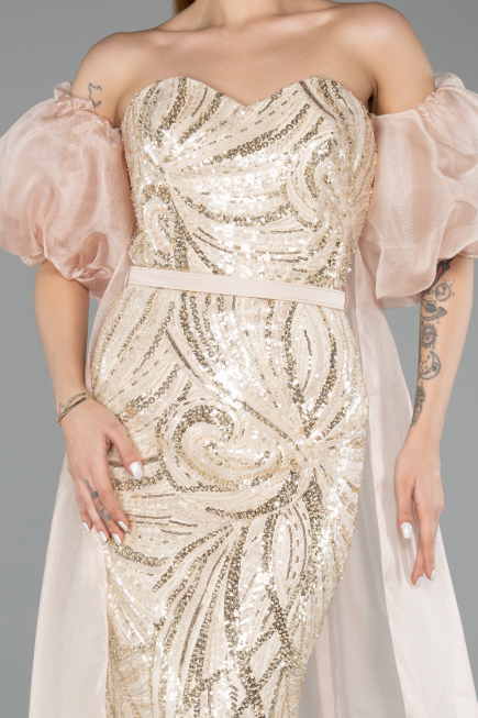 Robe de Soirée Longue Beige ABU5537
