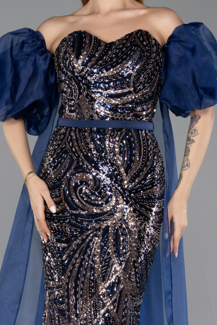Robe de Soirée Longue Bleu Marine ABU5537