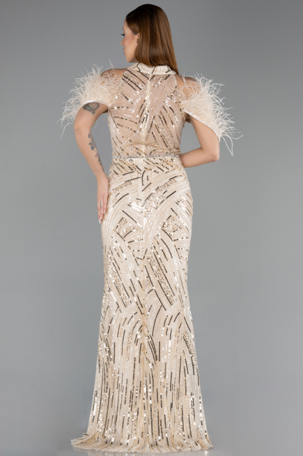 Robe de Soirée Longue Beige ABU5538