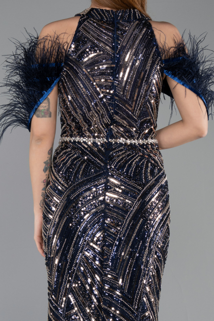 Robe de Soirée Longue Bleu Marine ABU5538