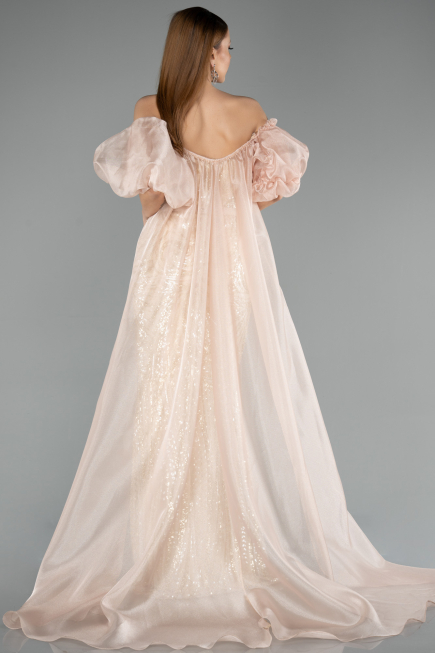 Robe de Soirée Longue Beige ABU5537