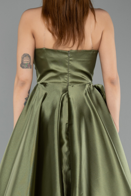 Robe de Soirée Longue Satin Kaki ABU5541