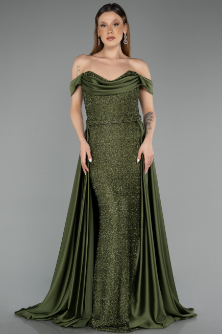 Robe de Soirée Longue Perlé Kaki ABU5542