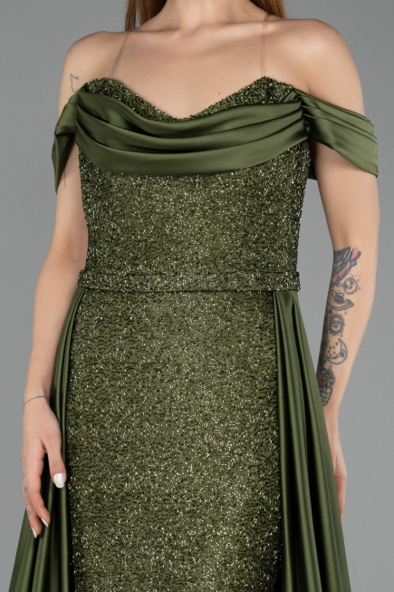 Robe de Soirée Longue Perlé Kaki ABU5542