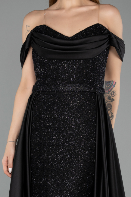 Robe de Soirée Longue Perlé Noir ABU5542